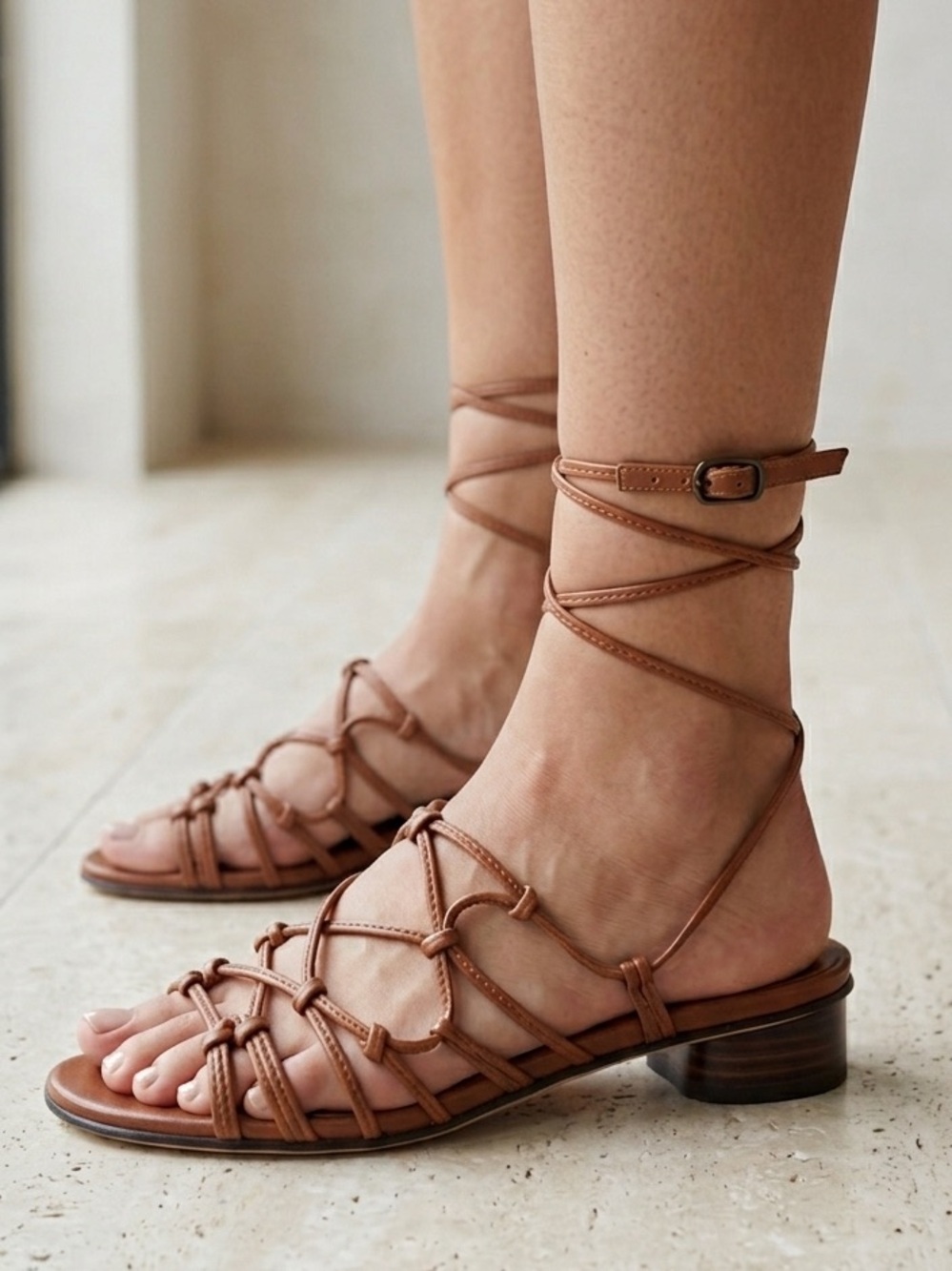 PAIGE Evan Ankle Tie Leather Sandals